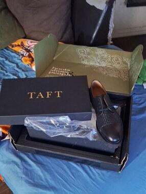 Taft Black Woven Leather Slip-On Loafers